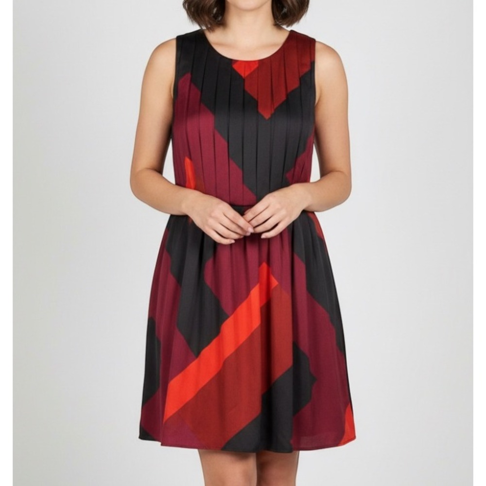 JLO JENNIFER LOPEZ A-Line Tank Dress RED/BLACK COLORBLOCK Silky PLEATED TOP 12